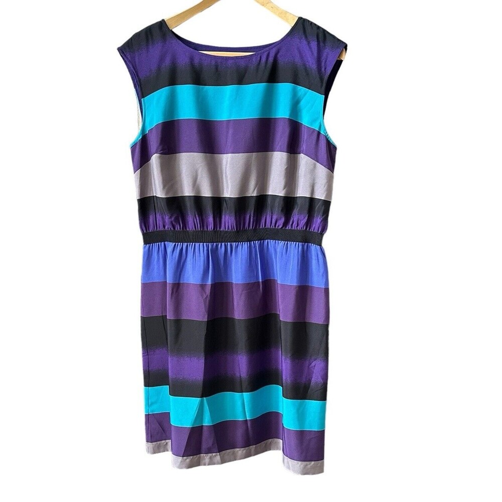 Loft Dress Womens LP Blue Purple Grey Black Striped Sleeveless Lined